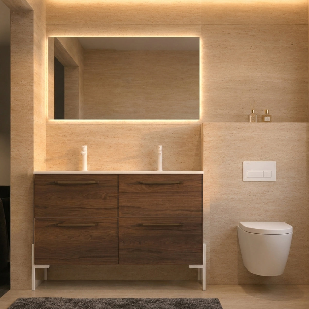 Mueble de Baño 140 cm Carmen 4 cajones doble lavabo integrado - Patas Lungo