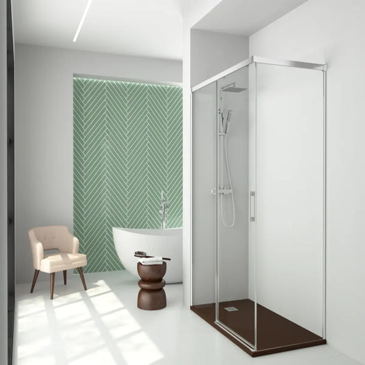 Mampara de ducha Yaiza Becrisa vidrios transparentes, 1 corredera + 1 fijo + 1 lateral fijo, perfil cromo, diseño atemporal y luminoso, Errefe Home