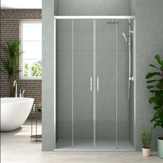 Mampara de ducha Yaiza Becrisa vidrios transparentes, 2 correderas + 2 fijos, perfil cromo, diseño elegante, Errefe Home