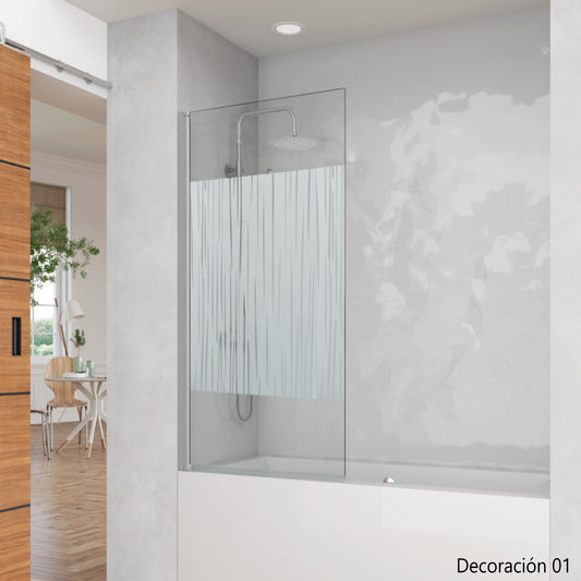 Mampara de bañera DENIA Becrisa panel decorativo abatible, perfil cromo, diseño practico, Errefe Home