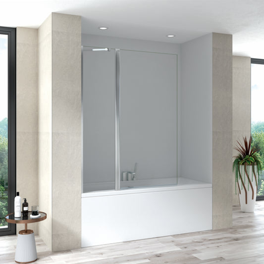 Mampara de bañera YAIZA Becrisa vidrios transparentes, fijo + panel abatible, perfil cromo, diseño moderno y funcional, Errefe Home