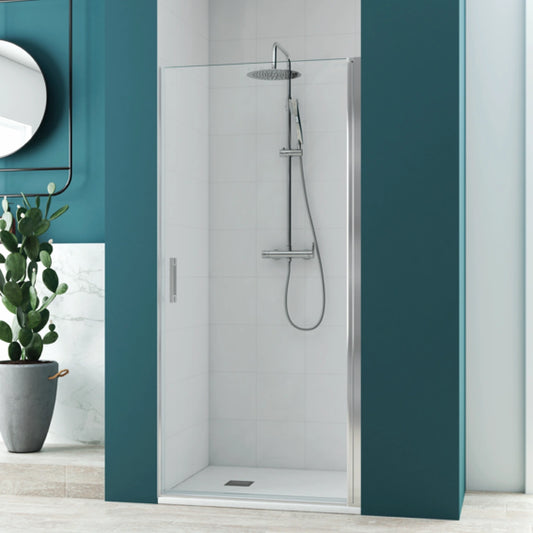 Mampara de ducha Denia Becrisa, 1 puerta abatible, perfiles en cromo, diseño moderno, Errefe Home