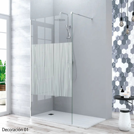 Mampara de ducha Manacor Becrisa, vidrio fijo decorativo con perfil en cromo, estilo elegante y práctico, Errefe Home