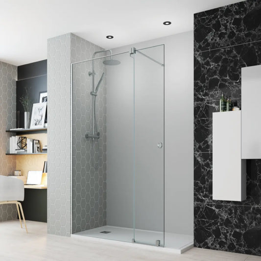 Mampara de ducha Ronda Becrisa, 1 panel fijo + extensible corredera, perfil cromo, diseño premium y singular, Errefe Home