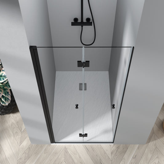 Mampara de ducha NIJAR Becrisa, 1 puerta plegable, perfil y bisagras en negro, diseño minimalista, Errefe Home