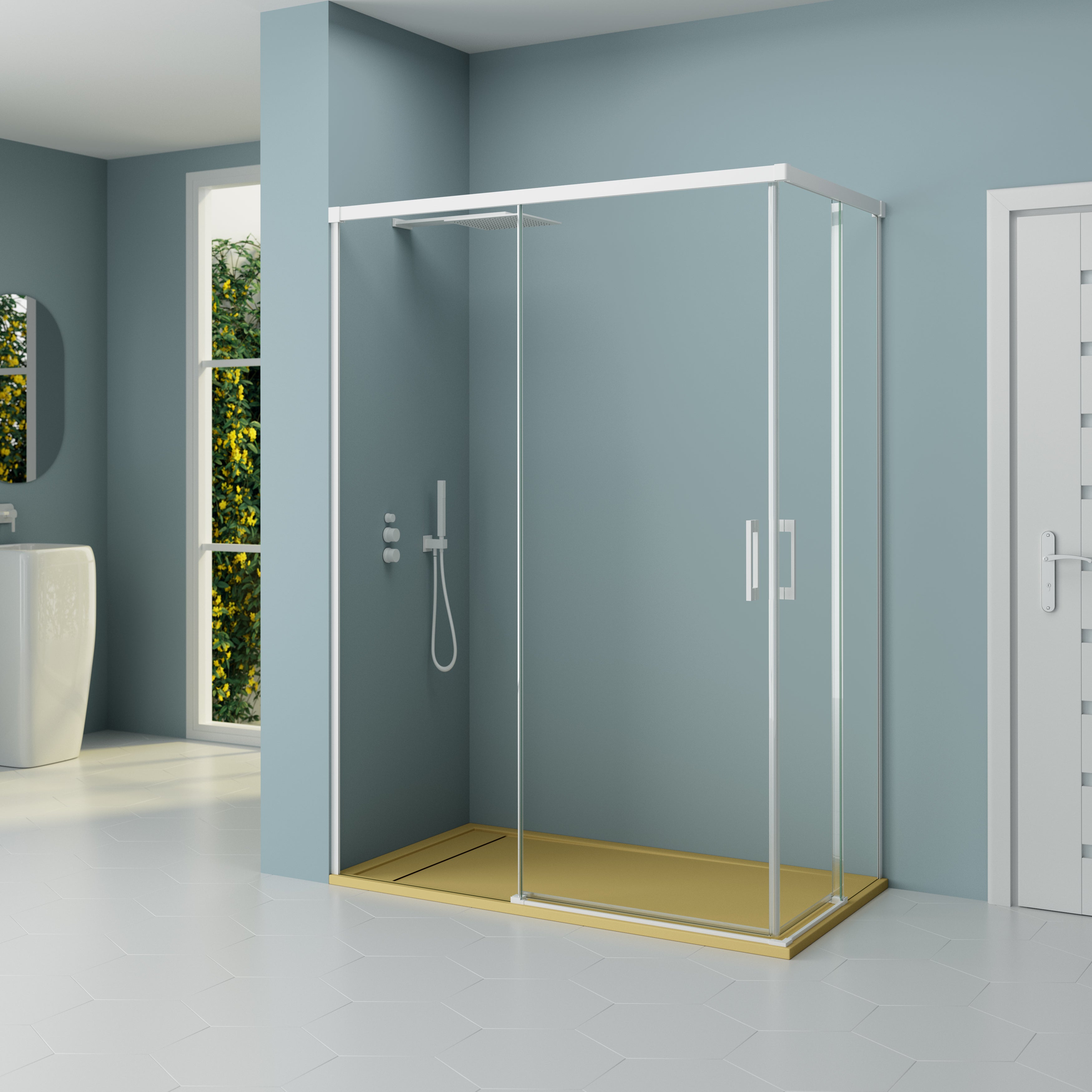 Cargar video: Mampara de baño ANGULAR 2 puertas correderas + 2 fijo modelo Yaiza