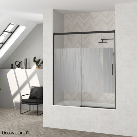 Mampara de bañera YAIZA Becrisa 2 puertas correderas vidrios decorativos, peril negro, diseño minimalista Errefe Home