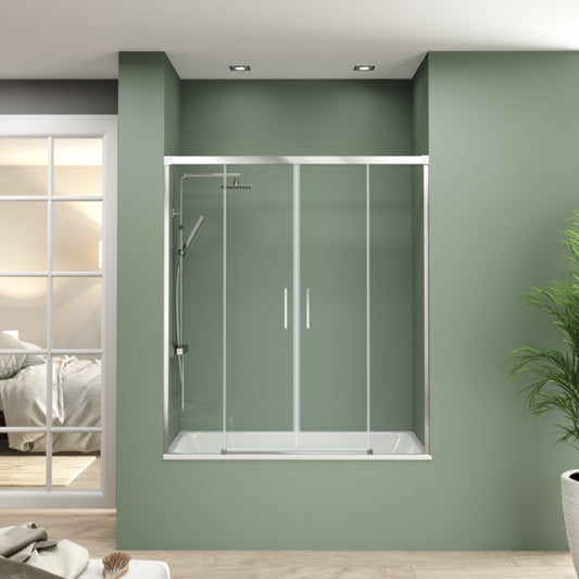 Mampara de bañera YAIZA Becrisa vidrios transparentes, 2 puertas correderas, 2 fijos, peril cromo, diseño minimalista Errefe Home