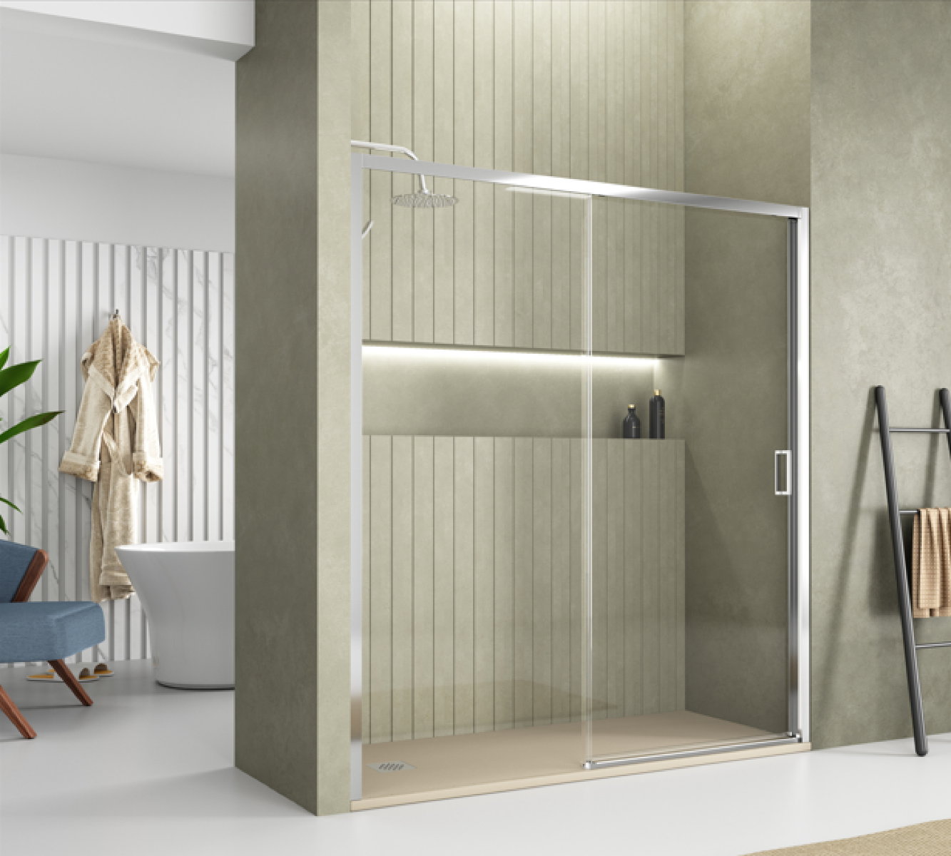 Cargar video: Mampara de baño 1 puerta corredera + 1 fijo modelo Ronda