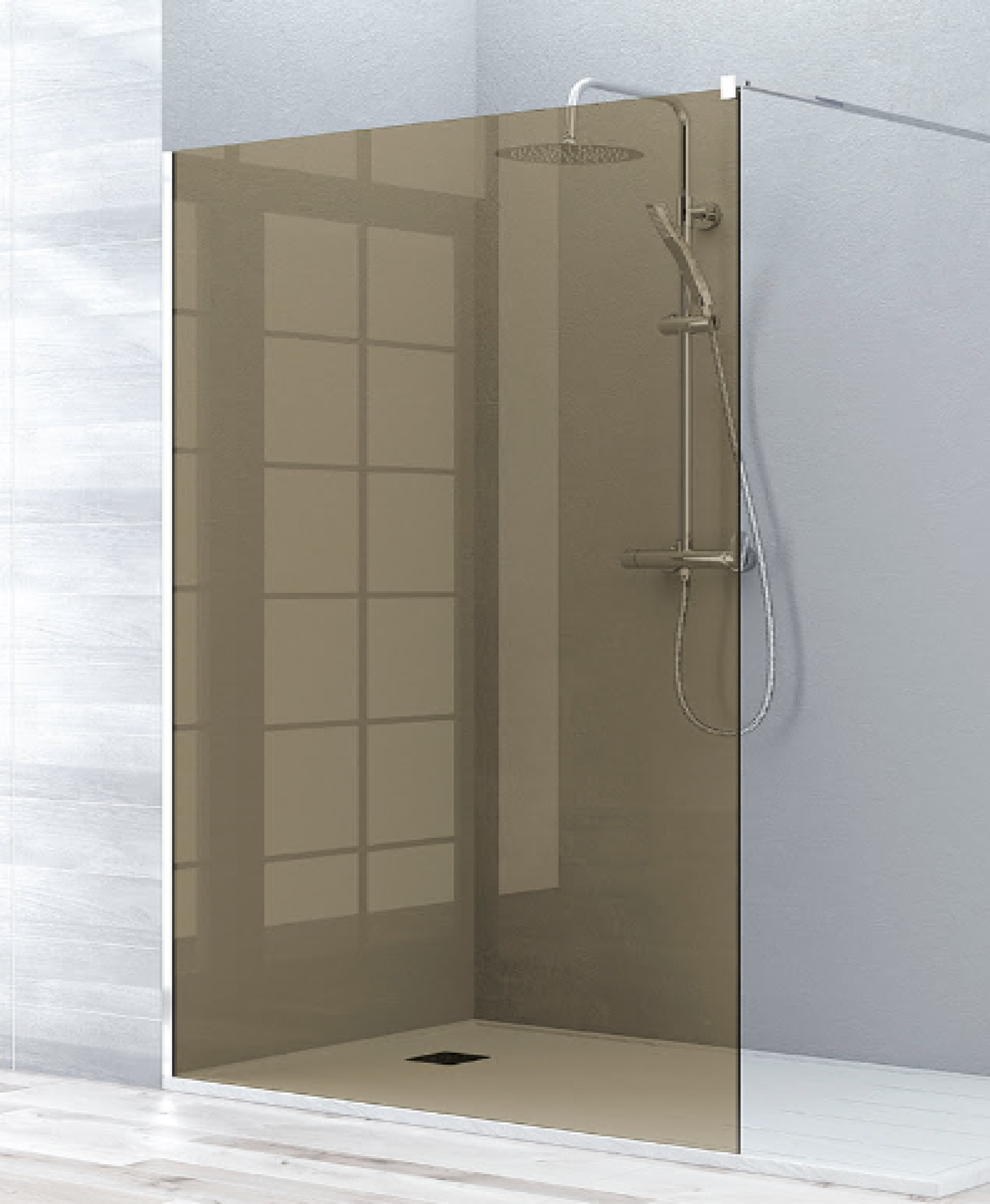 Vidrio especial Parsol bronce para mamparas de baño Kassandra, acabado elegante y premium, Errefe Home