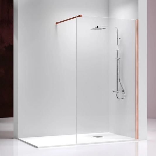 Mampara de ducha Fresh Kassandra, panel fijo de vidrio con perfil en oro rosa, estilo moderno y elegante, Errefe Home