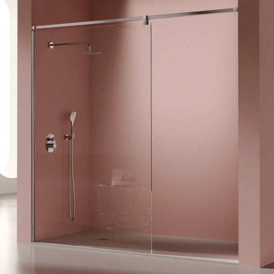 Mampara de ducha Fresh Salomon Kassandra, vidrio fijo con barra, perfil inox cepillado, estilo elegante y duradero, Errefe Home