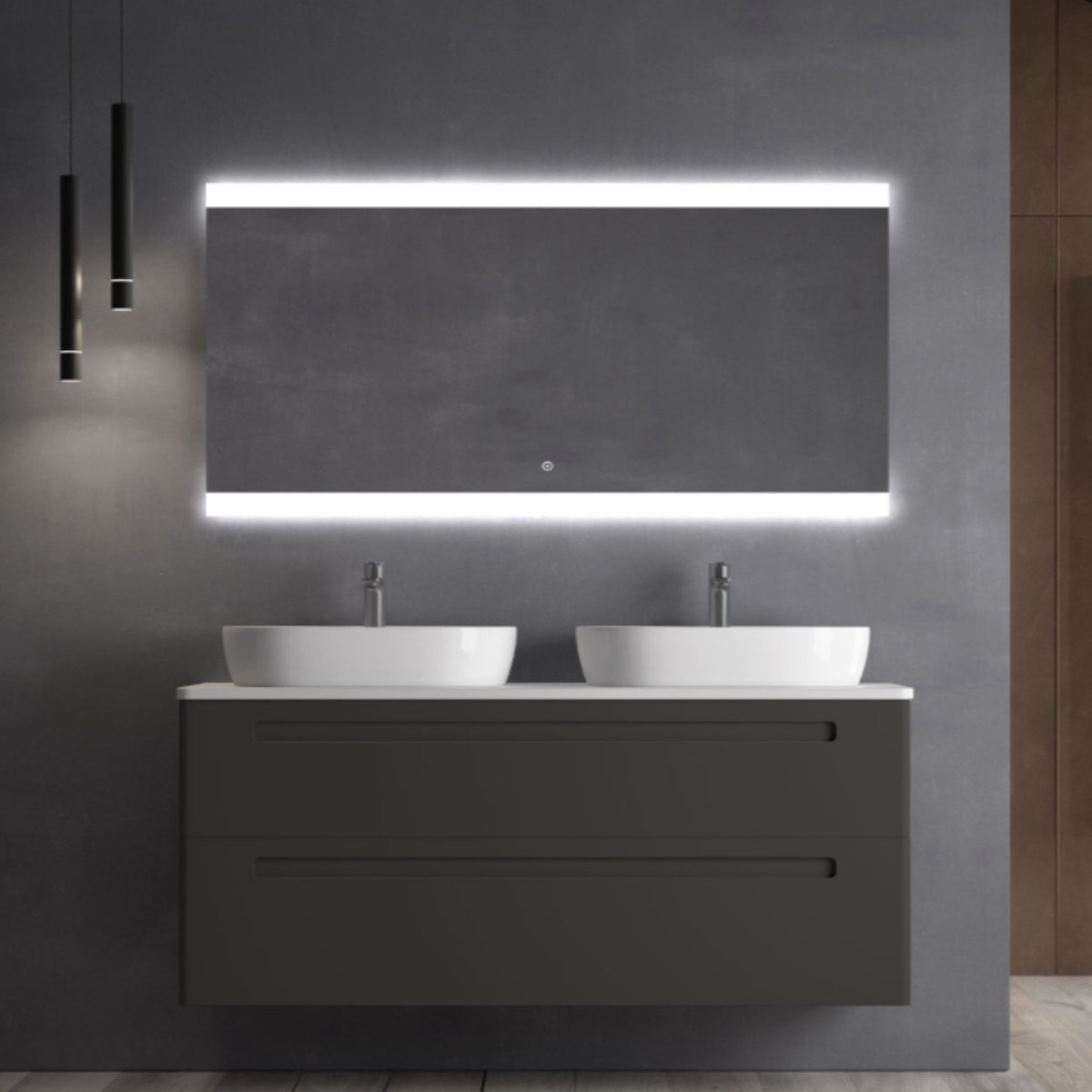 Mueble de baño Paris 2 cajones con lavabo integrado 2 senos color gris Avila Dos Errefe Home