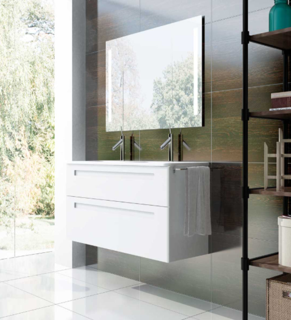 Mueble baño París 2 cajones lavabo integrado 2 senos blanco funcional moderno Errefe Home