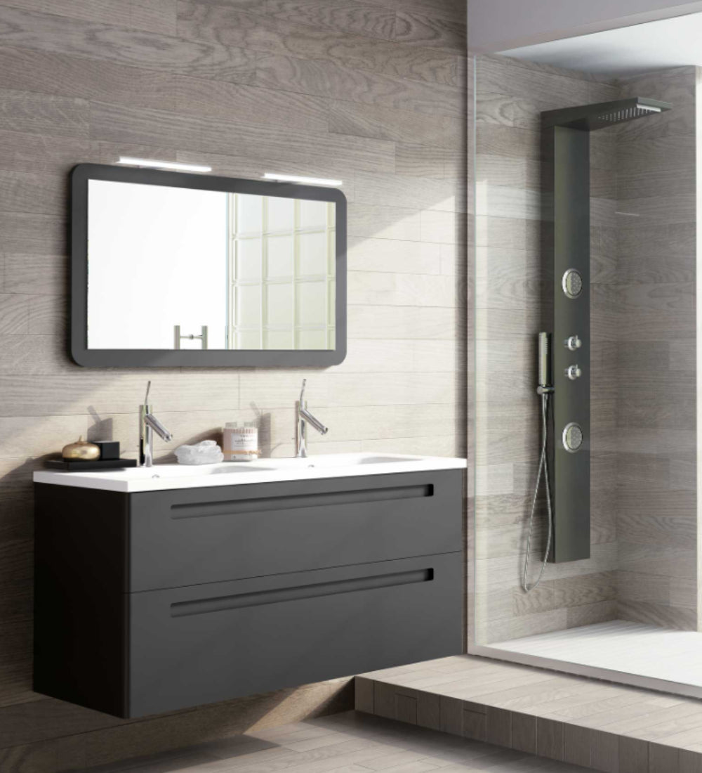 Mueble de baño Paris 2 cajones con lavabo integrado 2 senos color gris Avila Dos Errefe Home