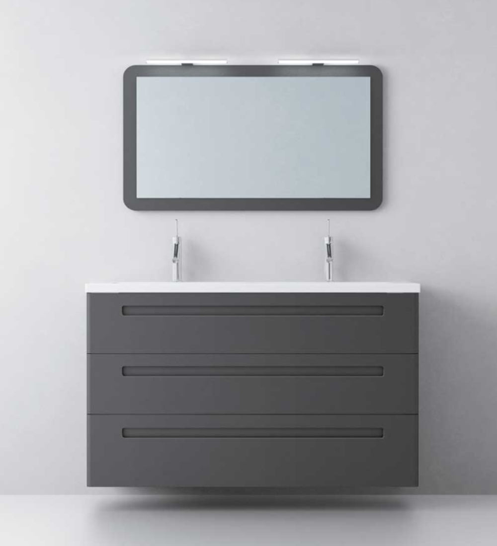 Mueble de baño Paris 3 cajones con lavabo integrado 2 senos color gris Avila Dos Errefe Home