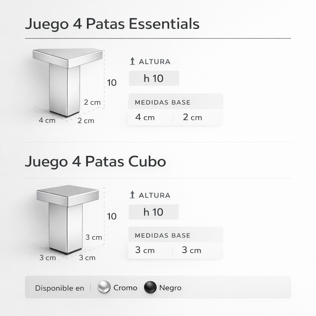 Esquema de patas disponibles Colección Carmen Cubo - Essentials Avila Dos - Errefe Home