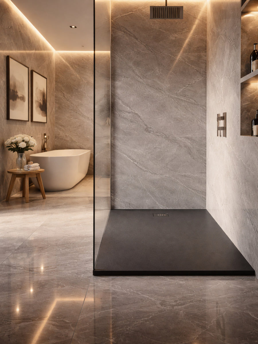 Plato de ducha Gel Coat  de Becrisa, color antracita, antideslizante, higiénico y duradero, Errefe Home