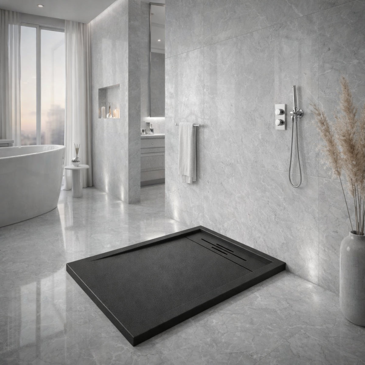 Plato de ducha antracita de resina. Becrisa, antideslizante, higiénico y practico, Errefe Home
