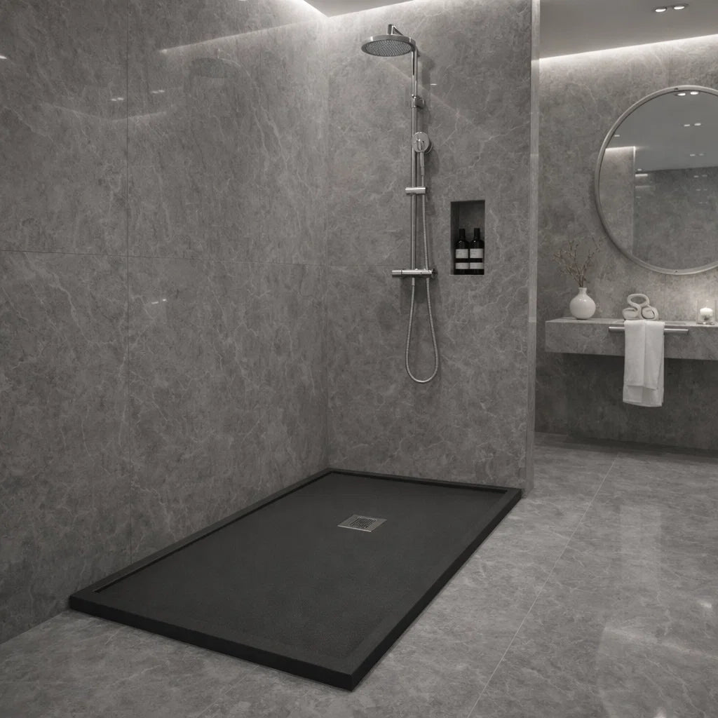 Plato de ducha de resina de Becrisa, color antracita, antideslizante, antibacterial y duradero, Errefe Home