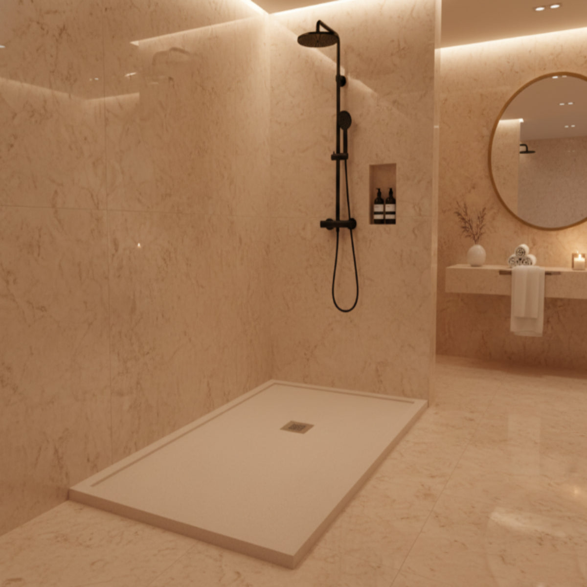 Plato de ducha Gel Coat Avila Becrisa, color beige, duradero, fácil de limpiar y elegante, Errefe Home