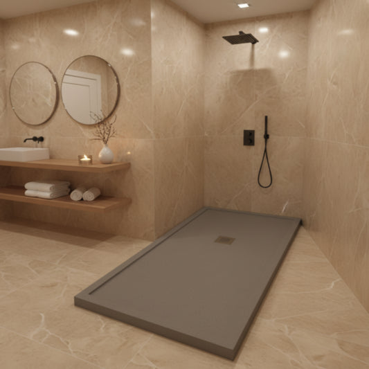 Plato de ducha Gel Coat Avila Becrisa, color mist, resistente, antibacteriano y sofisticado, Errefe Home