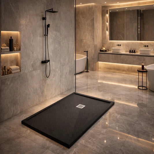 Plato de ducha Gel Coat Avila Becrisa, color negro, resistente, antibacteriano y sofisticado, Errefe Home