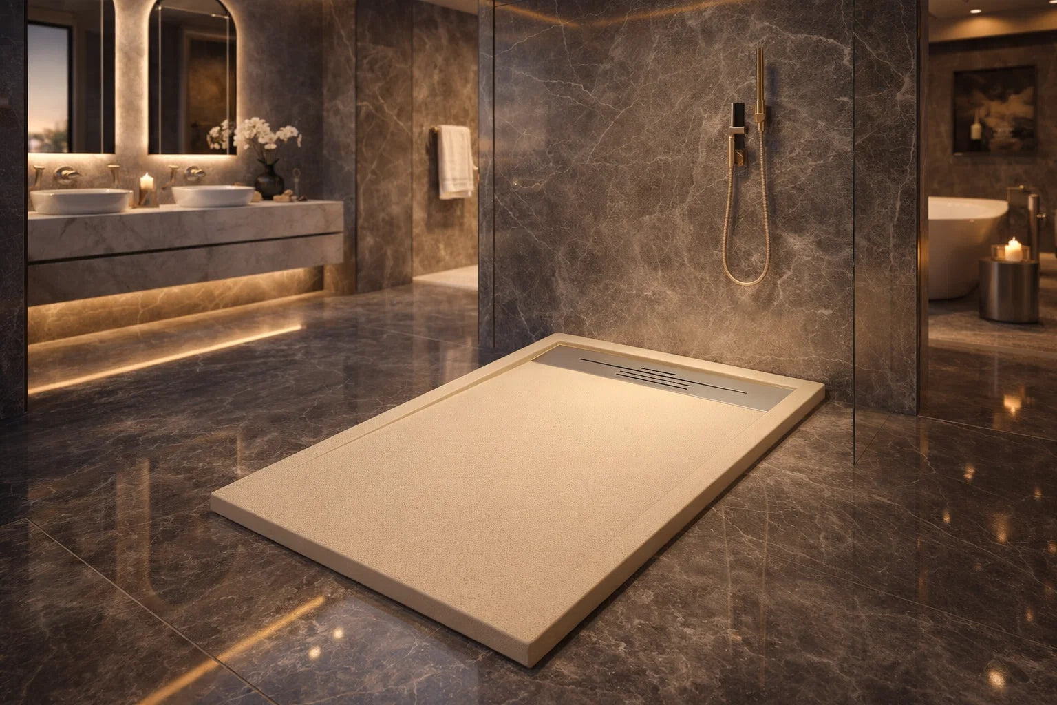 Plato de ducha de resina de Becrisa, color beige, antideslizante, antibacterial y duradero, Errefe Home