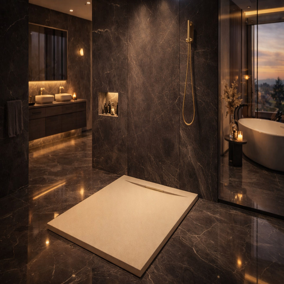 Plato de ducha de resina color antracita, antideslizante, higiénico y duradero, facil de limpiar. Errefe Home