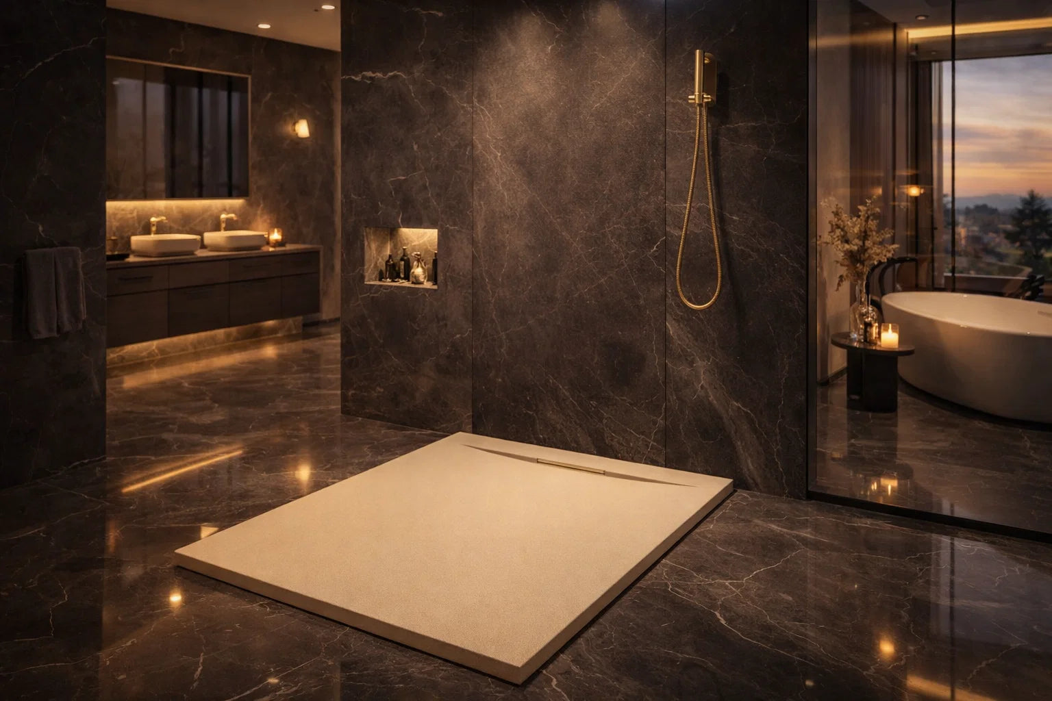 Plato de ducha de resina color BEIGE, antideslizante, higiénico y duradero, facil de limpiar. Errefe Home