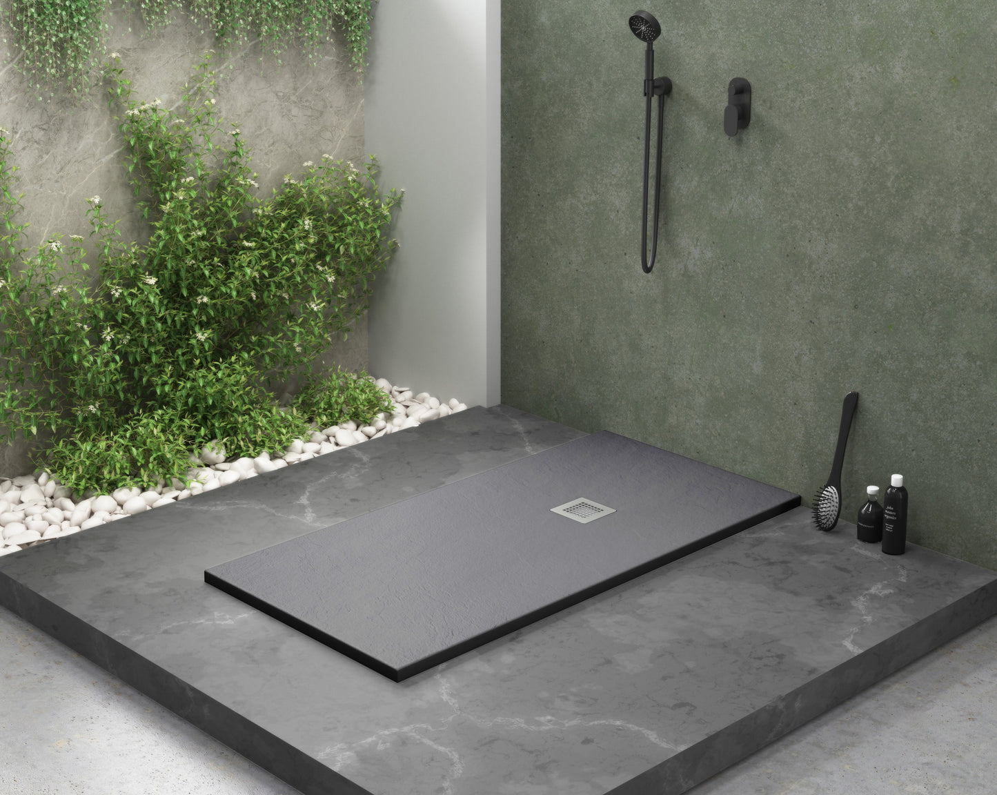 Plato de ducha Gel Coat Ibiza Plus Becrisa, acabado pizarra suave, color Antracita, antideslizante, higiénico y duradero, Errefe Home