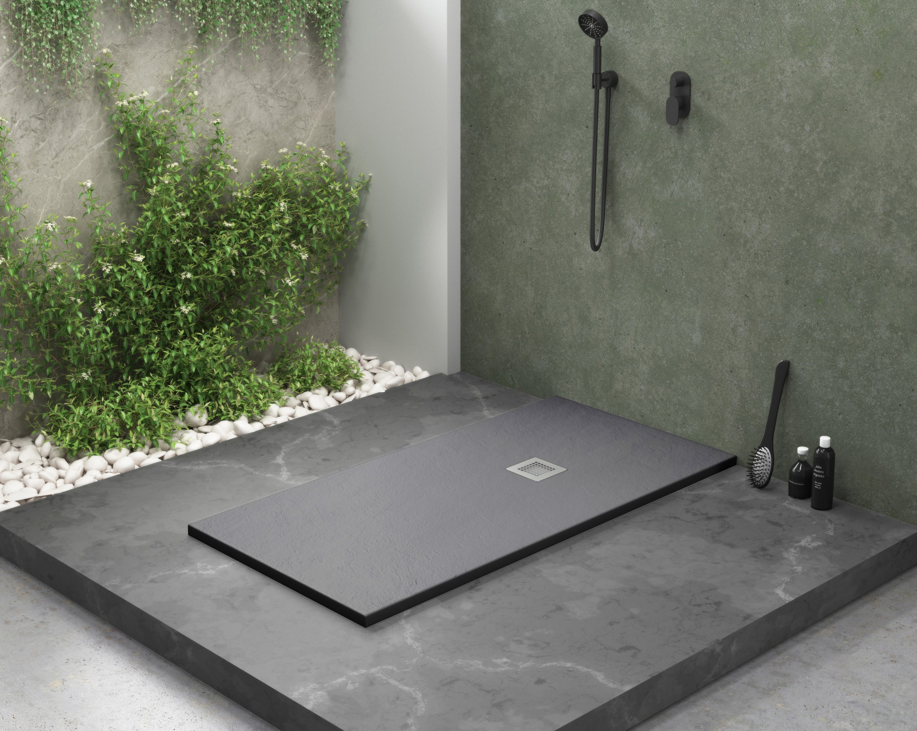 Plato de ducha Gel Coat Ibiza Plus Becrisa, acabado pizarra suave, color Antracita, antideslizante, higiénico y duradero, Errefe Home
