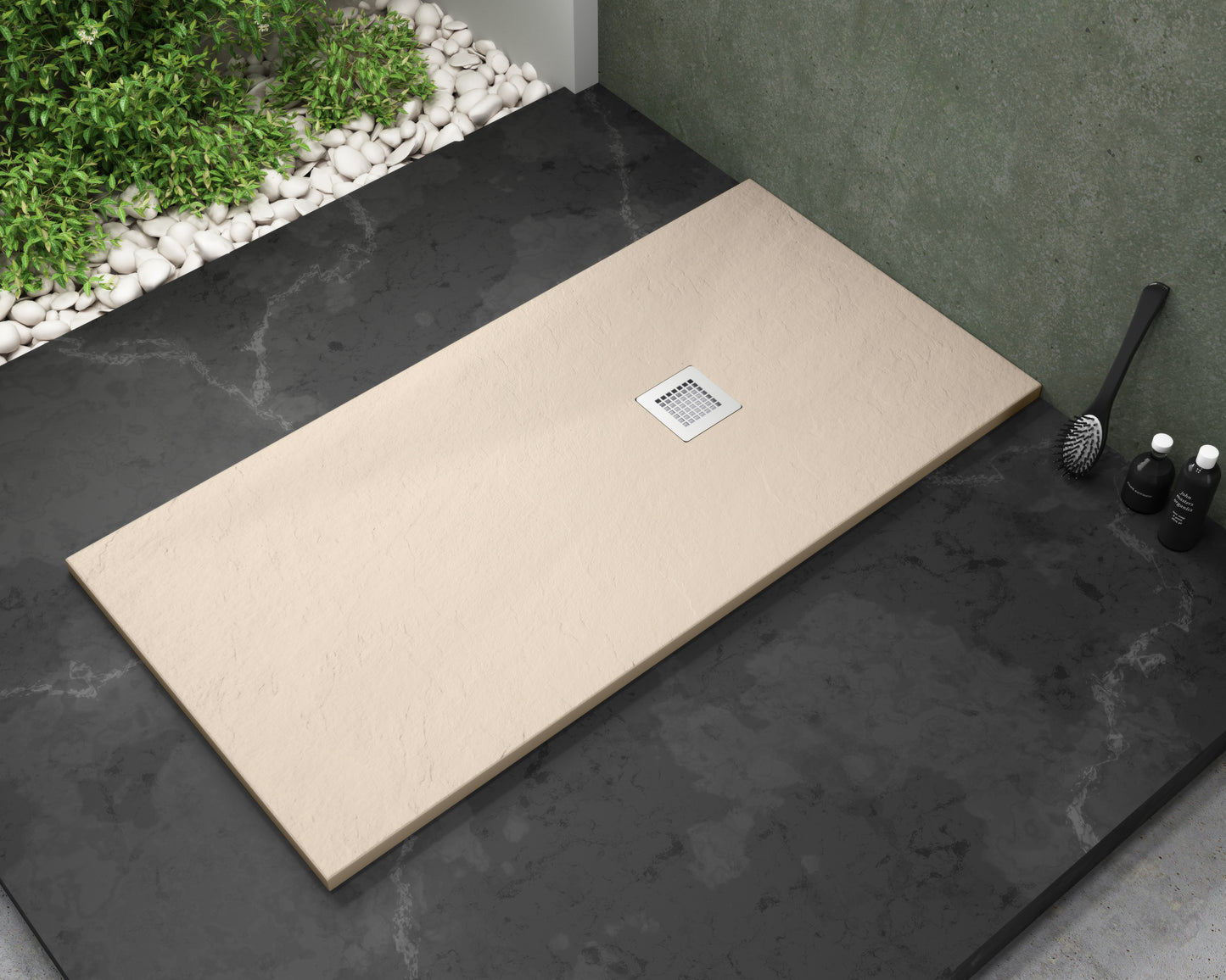 Plato de ducha Gel Coat Ibiza Plus Becrisa, acabado pizarra suave, color Beige, antideslizante, higiénico y duradero, Errefe Home