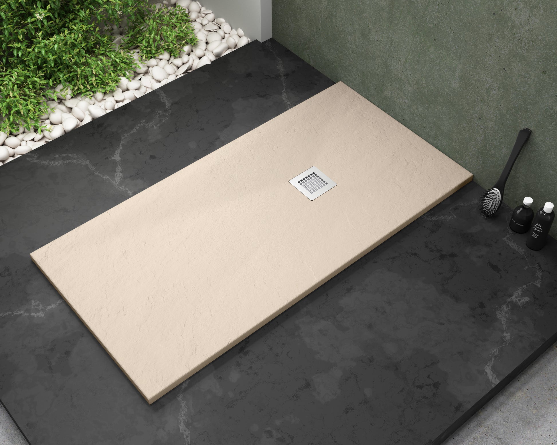 Plato de ducha Gel Coat Ibiza Plus Becrisa, acabado pizarra suave, color Beige, antideslizante, higiénico y duradero, Errefe Home