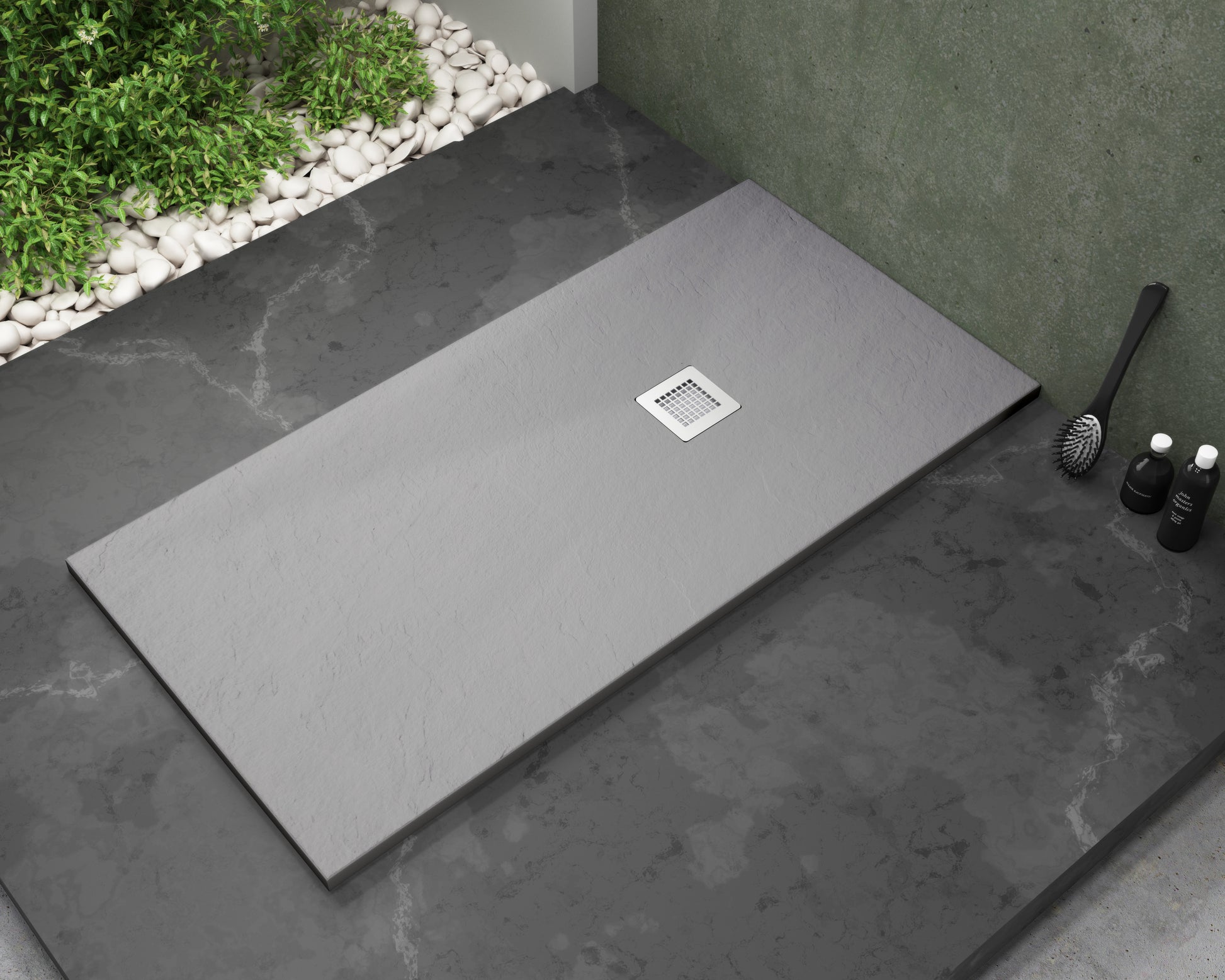 Plato de ducha Gel Coat Ibiza Plus Becrisa, acabado pizarra suave, color Mist, antideslizante, higiénico y duradero, Errefe Home