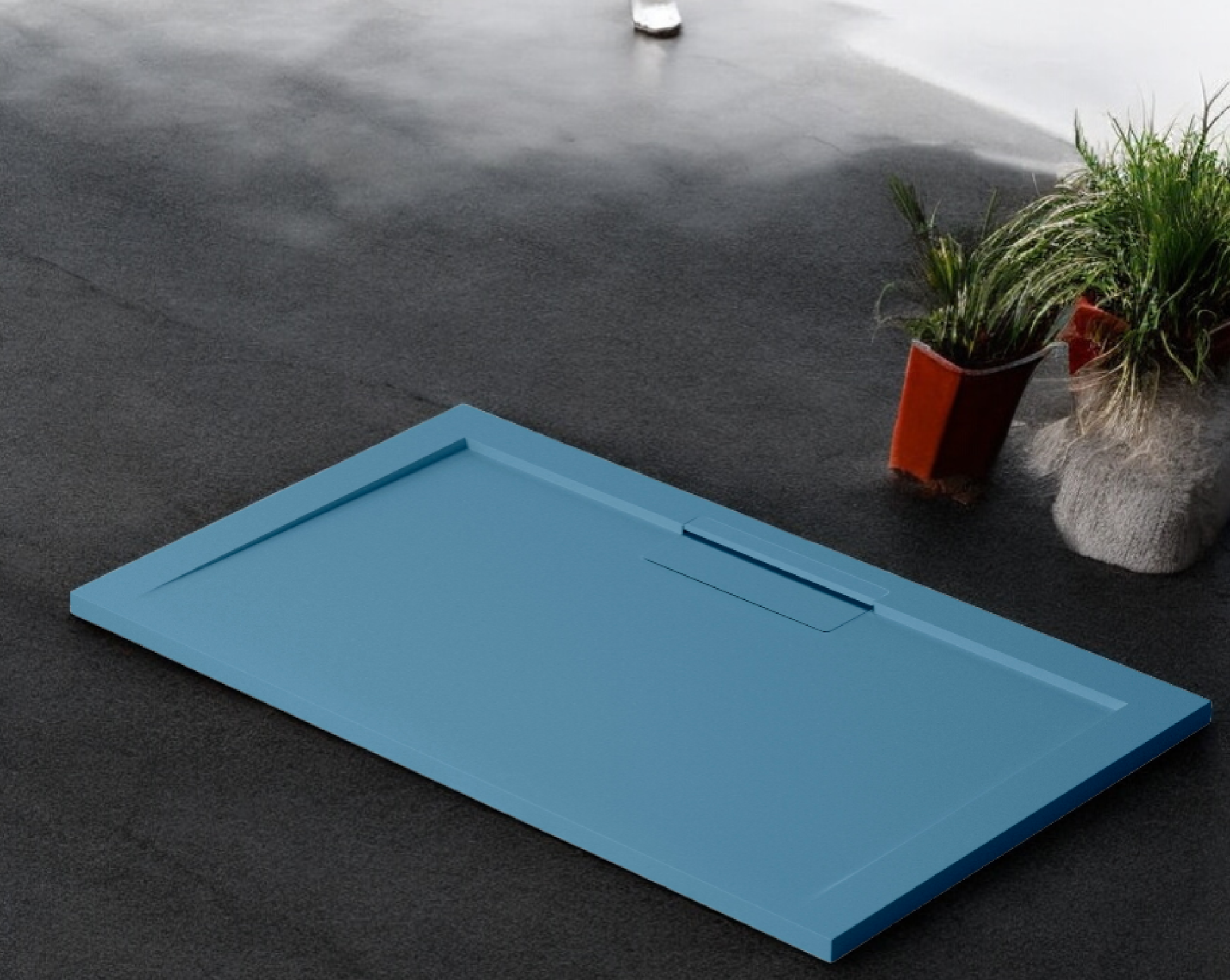 Plato de ducha Stone Quartz Valenti­a Becrisa, color Azul Island, resistente, elegante y fácil de limpiar, Errefe Home