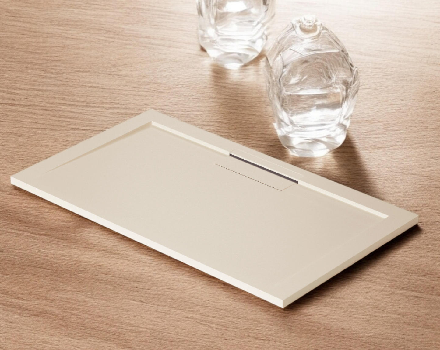 Plato de ducha Stone Quartz Valenti­a Becrisa, color beige, resistente, elegante y fácil de limpiar, Errefe Home