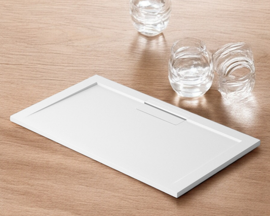 Plato de ducha Stone Quartz Valenti­a Becrisa, color blanco, premium, ligero y duradero, Errefe Home