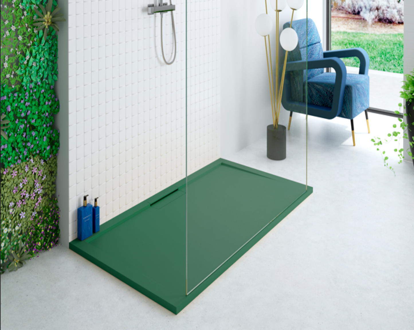 Plato de ducha Stone Quartz Valenti­a Becrisa, color Garden, premium, ligero y elegante, Errefe Home