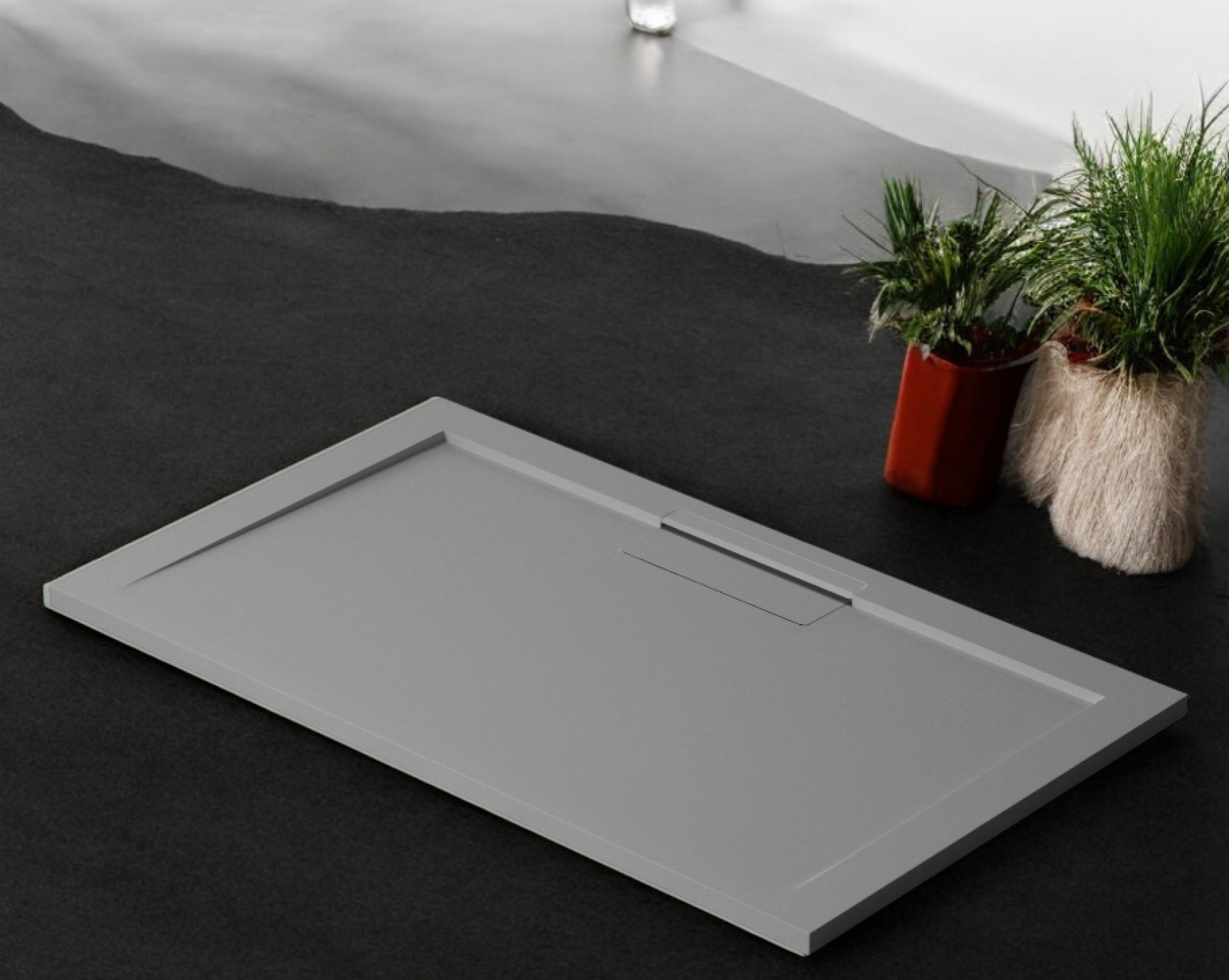Plato de ducha Stone Quartz Valenti­a Becrisa, color Gris Cemento, resistente, moderno y fácil de limpiar, Errefe Home