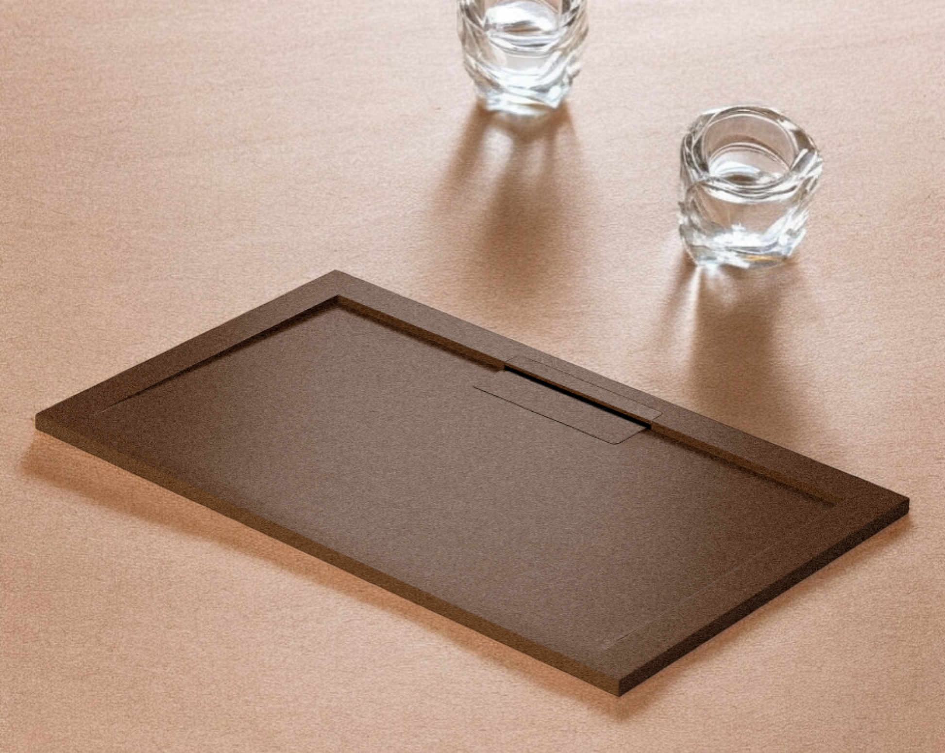 Plato de ducha Stone Quartz Valenti­a Becrisa, color marrón, premium, ligero y duradero, Errefe Home