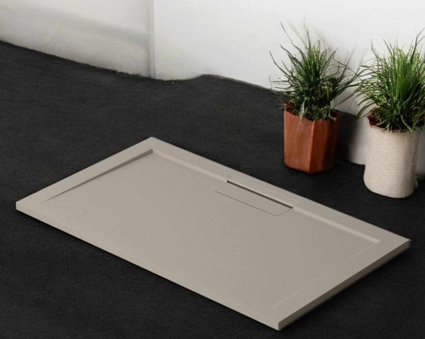 Plato de ducha Stone Quartz Valenti­a Becrisa, color Moka, premium, duradero y sofisticado, Errefe Home