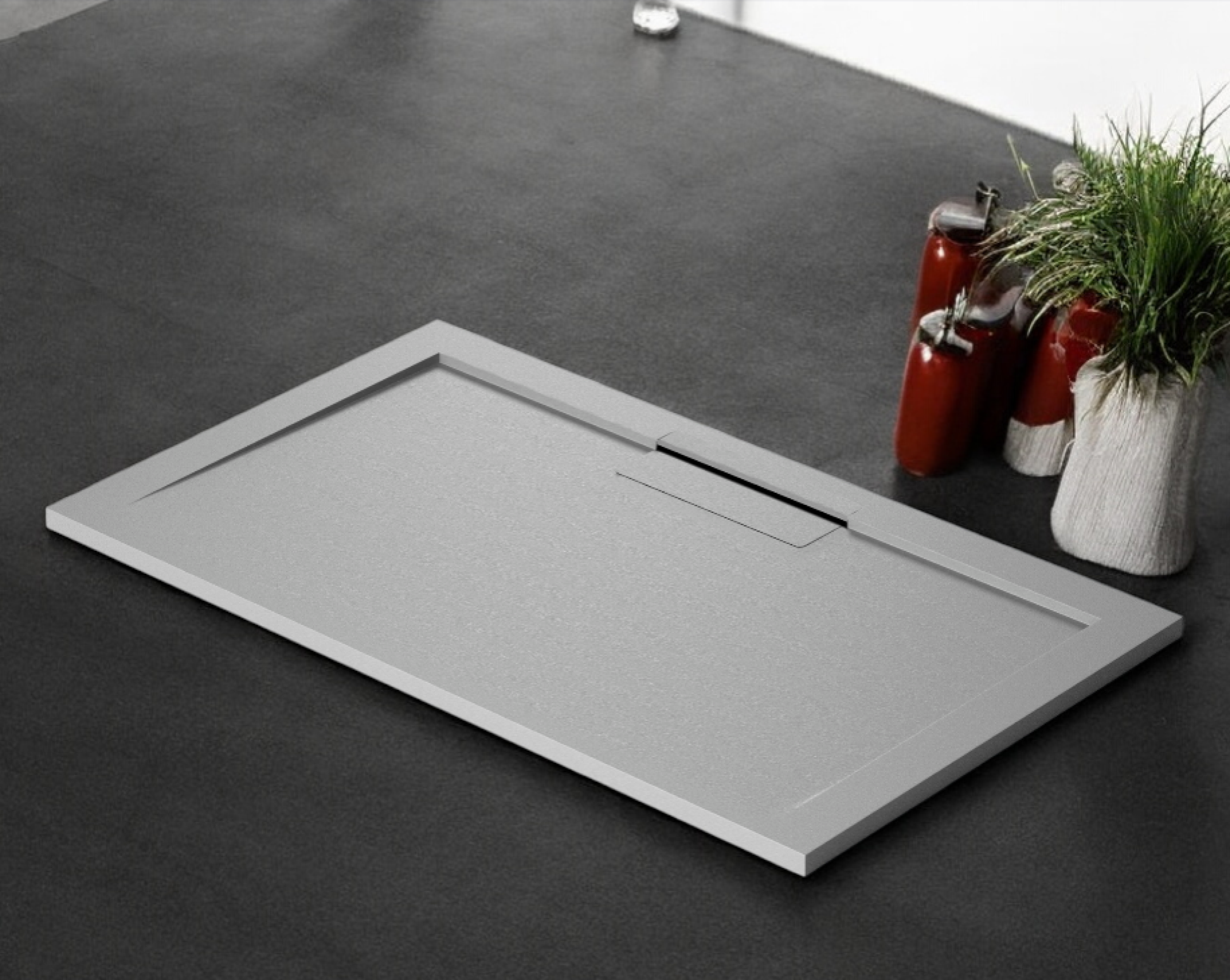 Plato de ducha Stone Quartz Valenti­a Becrisa, color Plomo Metalizado, premium, elegante y antideslizante, Errefe Home