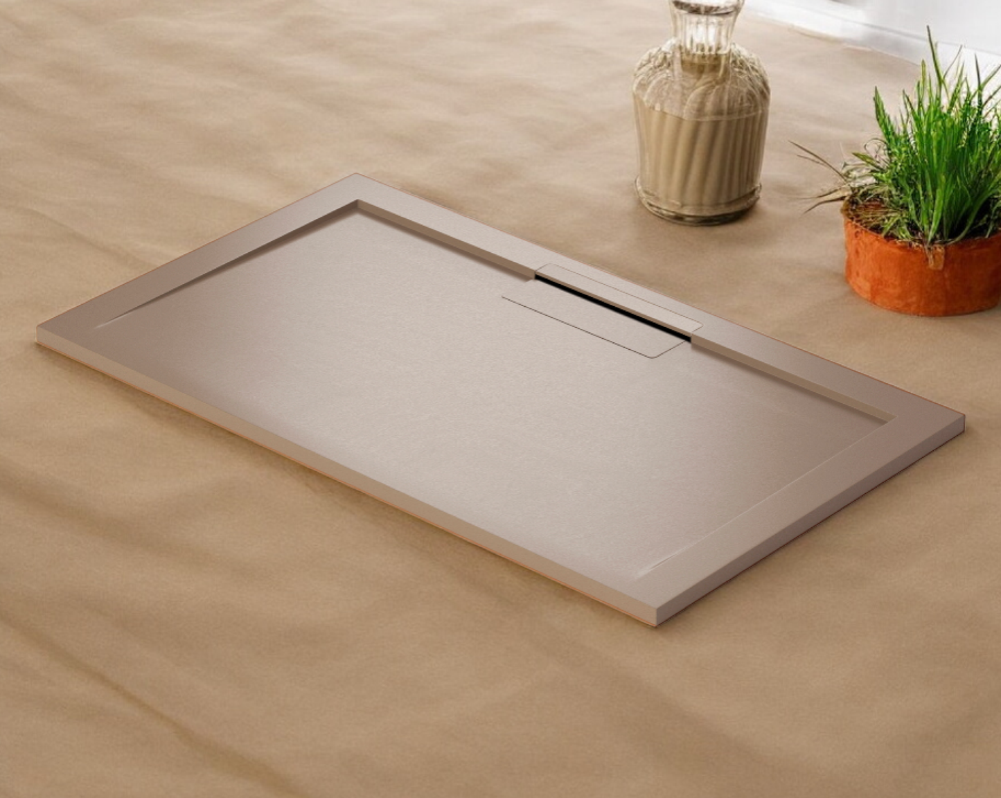 Plato de ducha Stone Quartz Valenti­a Becrisa, color Tierra, resistente, duradero y moderno, Errefe Home