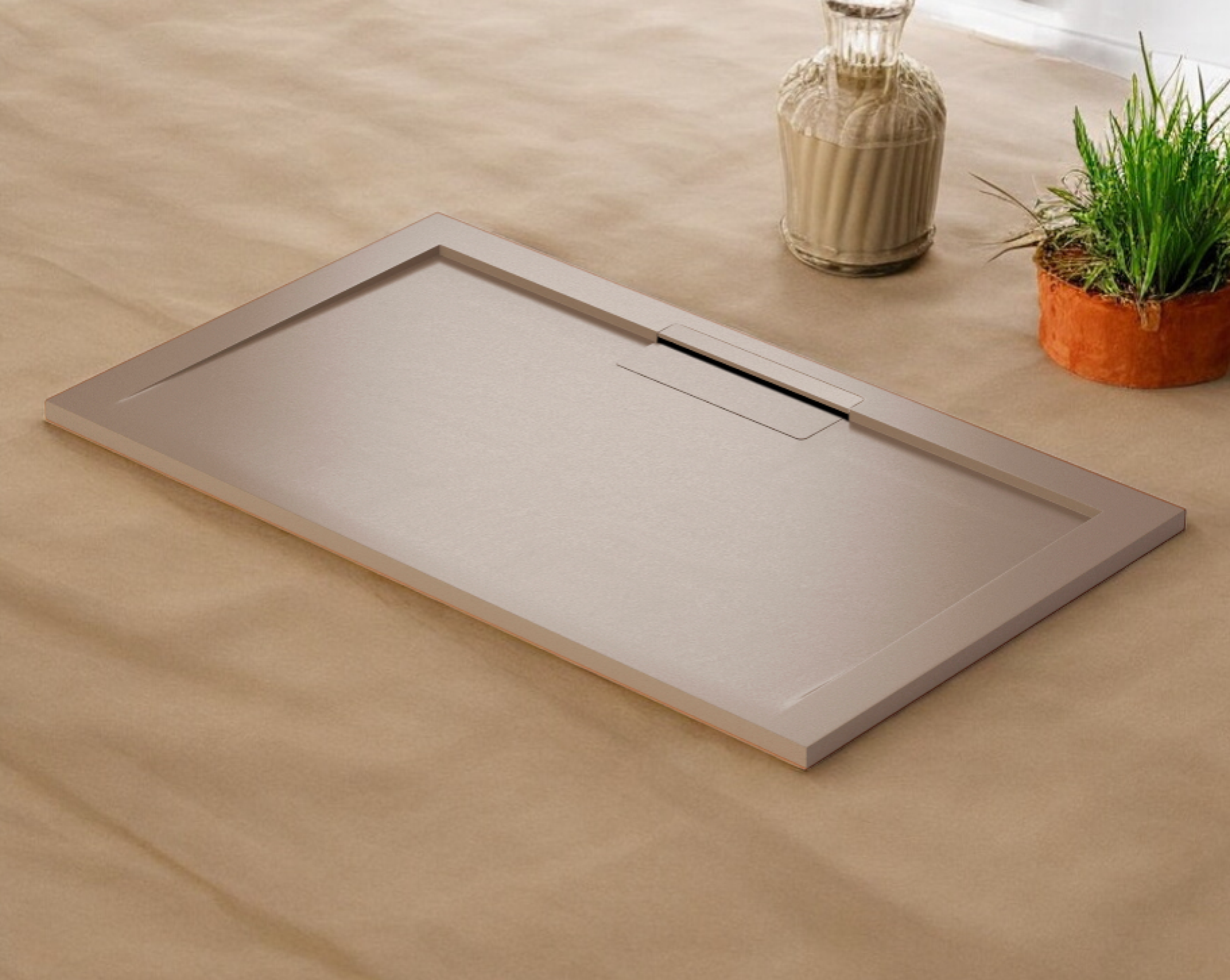 Plato de ducha Stone Quartz Valenti­a Becrisa, color Tierra, resistente, duradero y moderno, Errefe Home