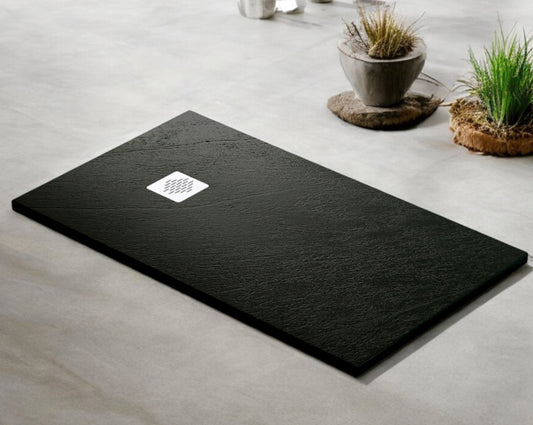 Plato de ducha Stone Quartz Becrisa, color negro azabache, calidad premium, antideslizante, antibacteriano, duradero y ligero, Errefe Home