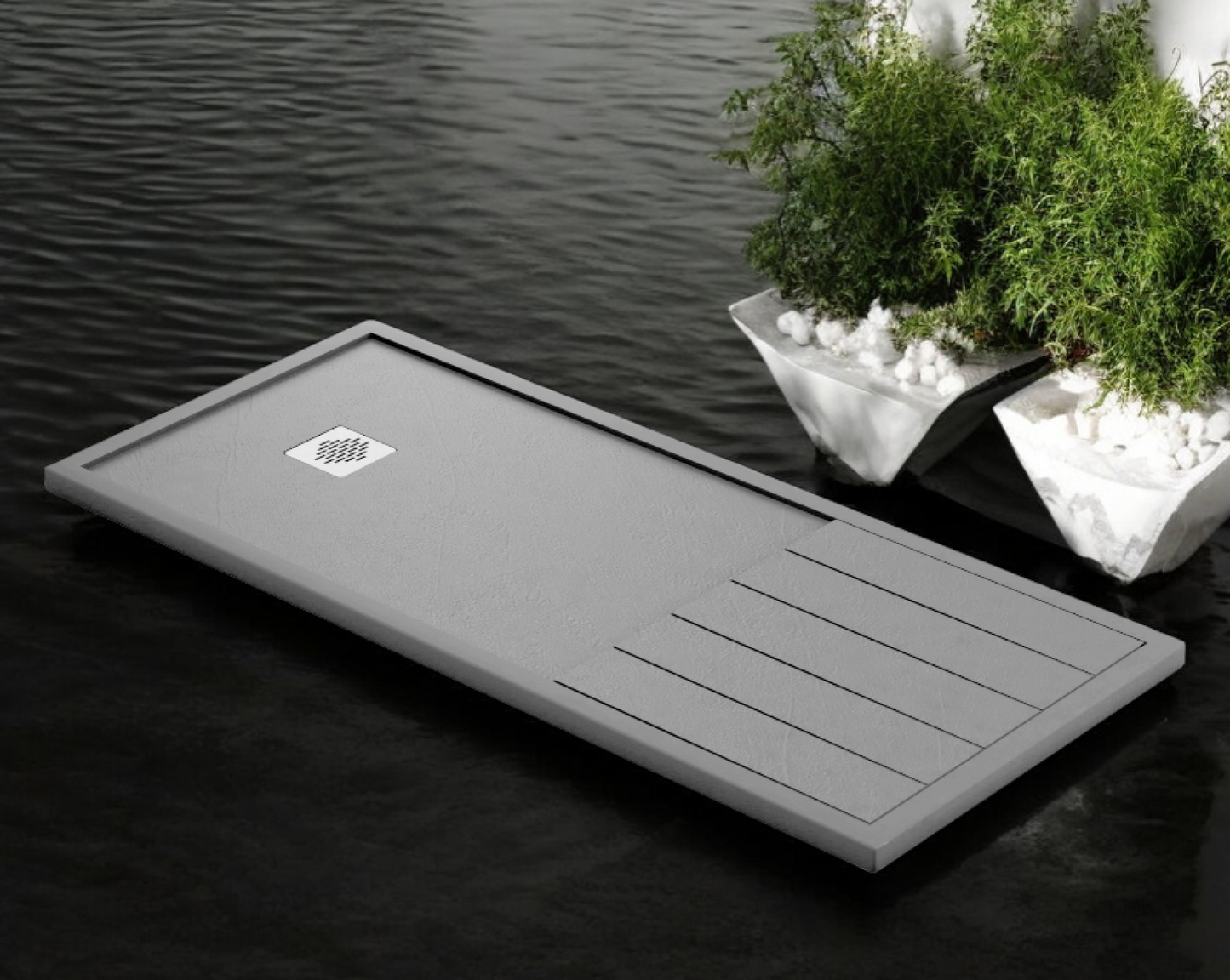 Plato de ducha Stone Quartz Tarragona Becrisa, color Plomo Metalizado, duradero, antideslizante y seguro, Errefe Home