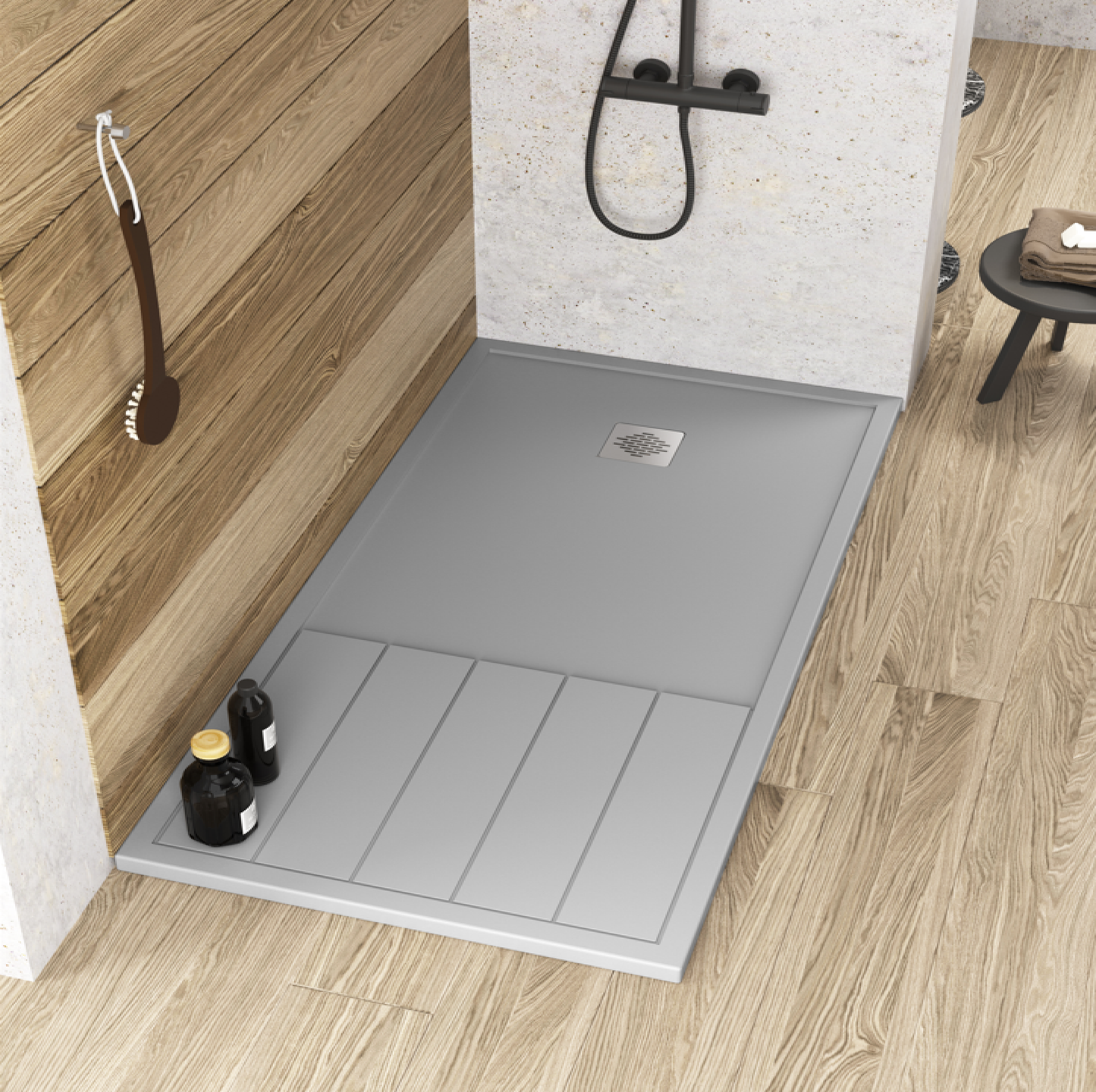 Plato de ducha Stone Quartz Tarragona Becrisa, color Gris, duradero, higiénico y elegante, Errefe HomeGRIS