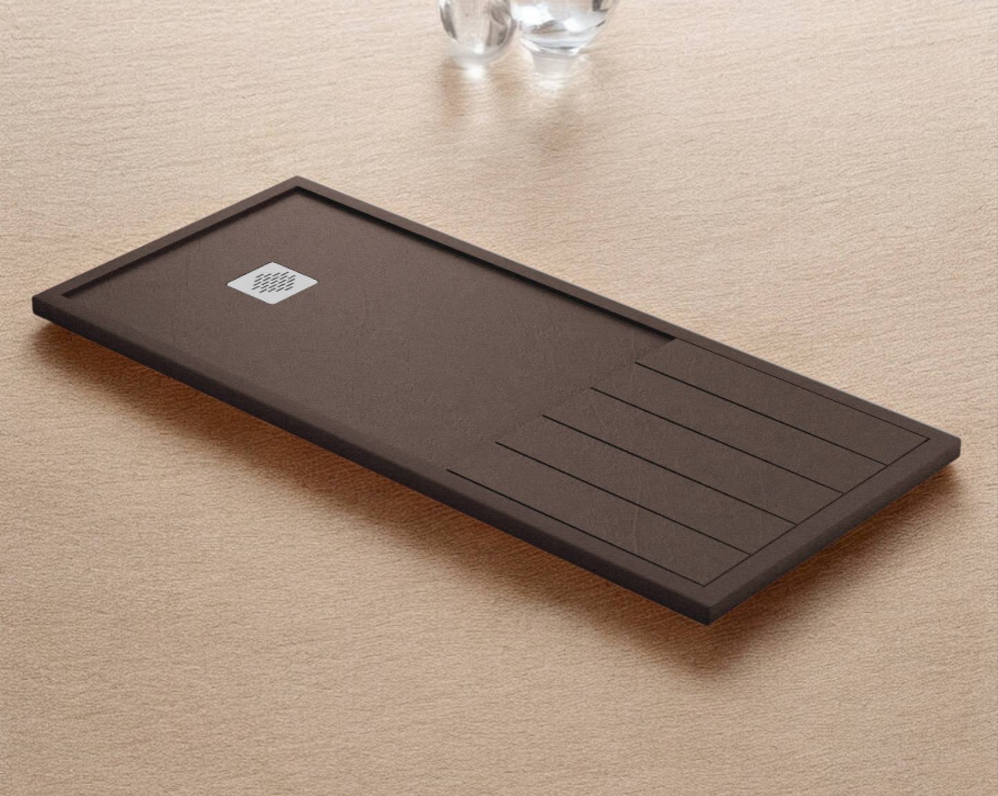 Plato de ducha Stone Quartz Tarragona Becrisa, color Marrón metal, duradero, seguro y antideslizante, Errefe Home