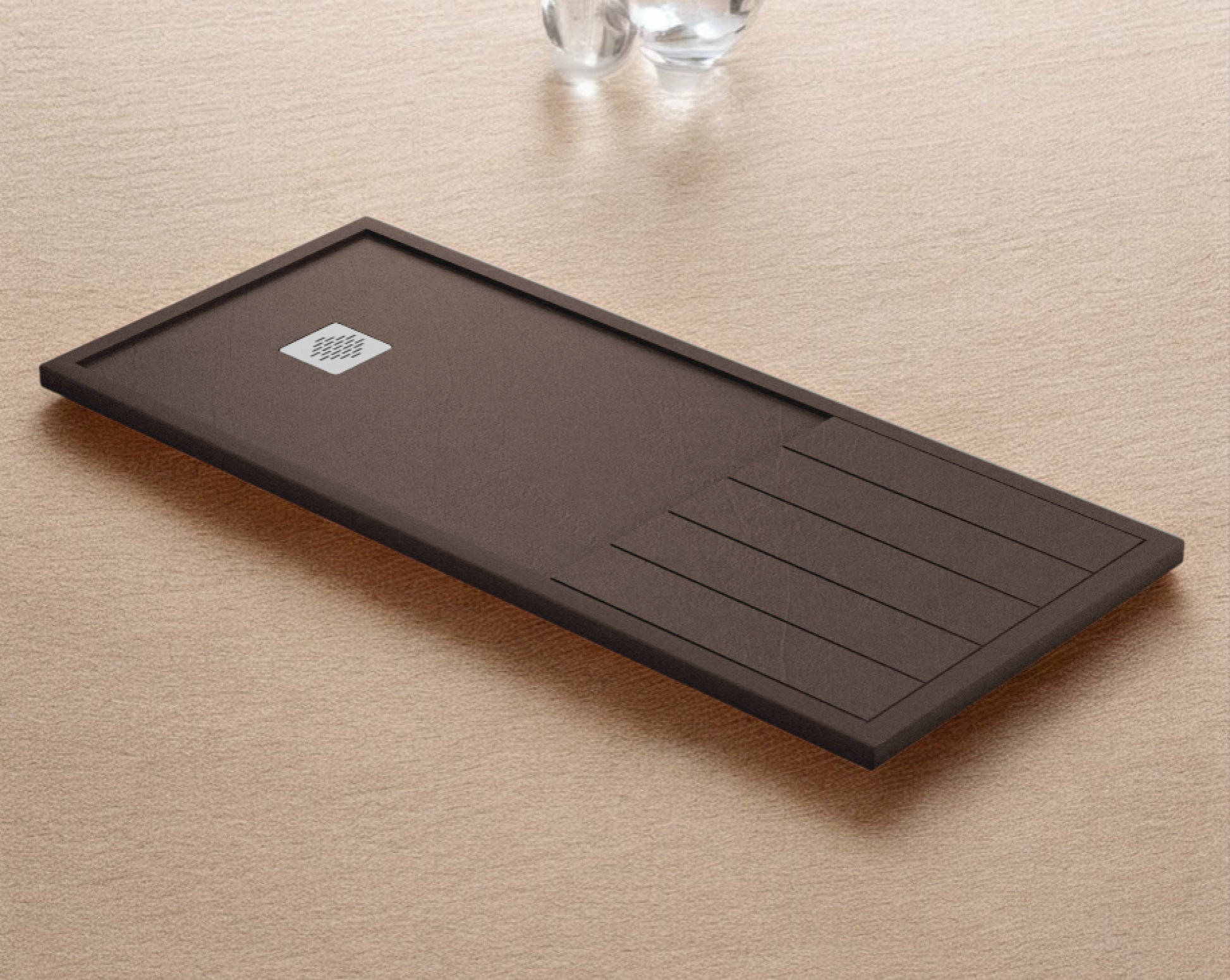 Plato de ducha Stone Quartz Tarragona Becrisa, color Marrón metal, duradero, seguro y antideslizante, Errefe Home